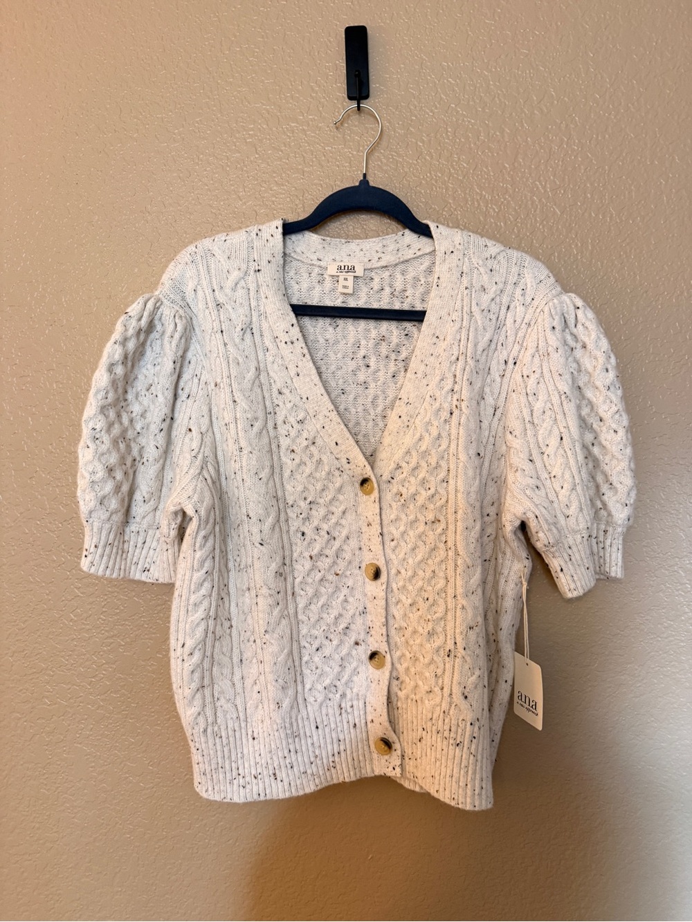 jcpenney Cream Speckled Cable-Knit Puff Sleeve Cardigan